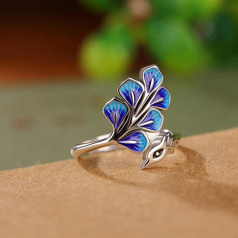 925 Sterling Silver Blue Peacock Wedding Rings For Women Engagement Wedding Fine Jewelry Jewellery Women Wholesale