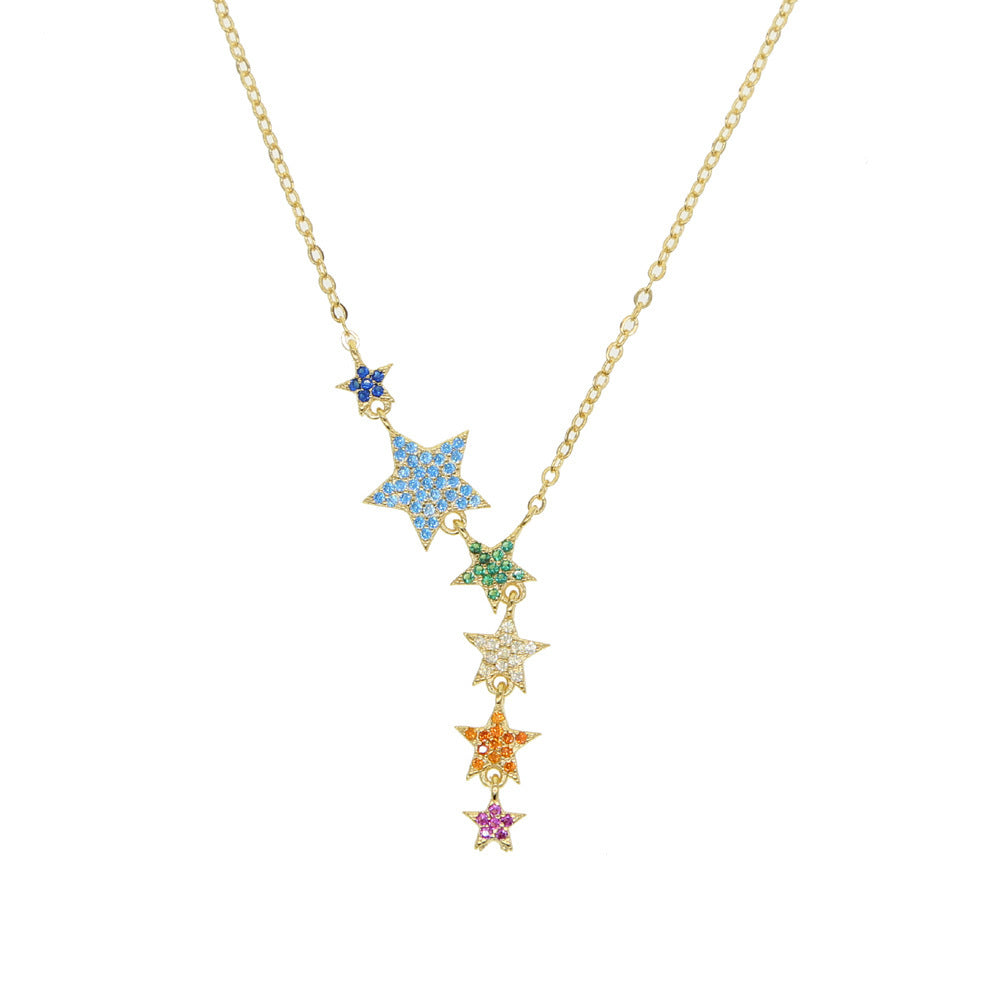 Colorful Zircon Inlaid Five-pointed Star Pendant Necklace