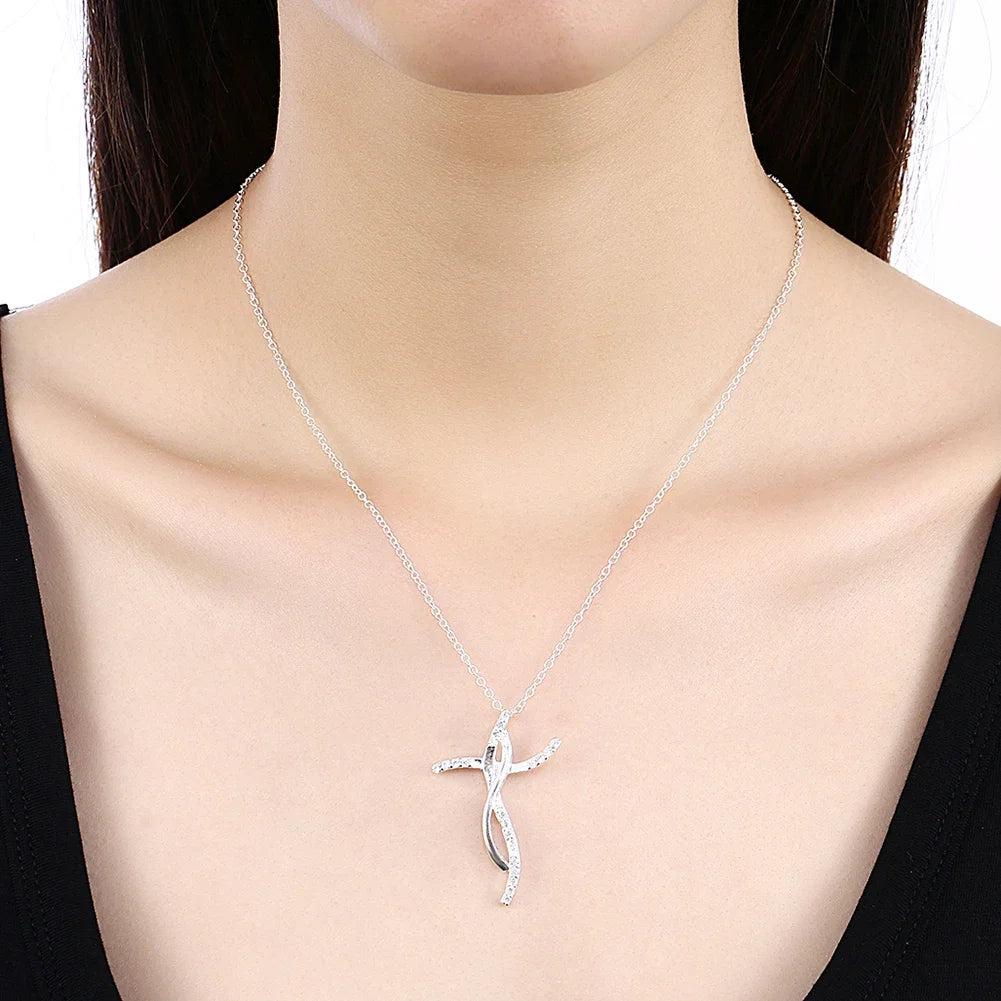 925 sterling Silver Creative cross crystal Pendant Necklace For Women fashion party wedding accessories Jewelry Christmas gifts