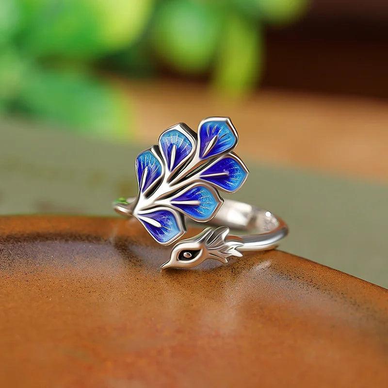 925 Sterling Silver Blue Peacock Wedding Rings For Women Engagement Wedding Fine Jewelry Jewellery Women Wholesale