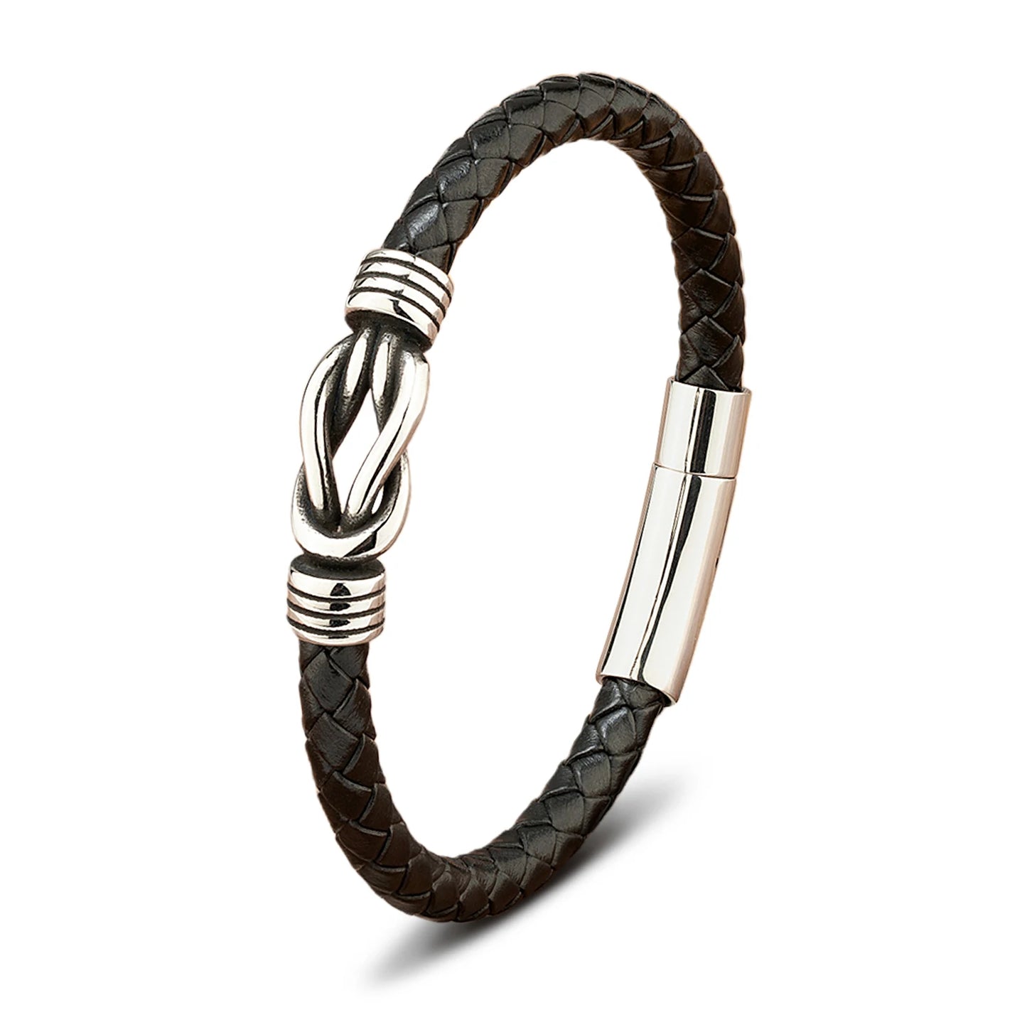 TYO Minimalist Sport Style Men Stainless Steel Woven Genuine Leather Bracelet Toggle-Clasps Design Fashion Bangle Birthday Gift