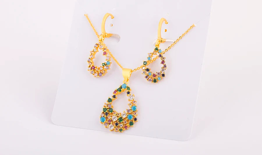 Nidin Water Drop Shape Hollow Design Necklace Earrings Zircon Pendants  Charms Jewelry New Trendy Choker Aesthetic Collares