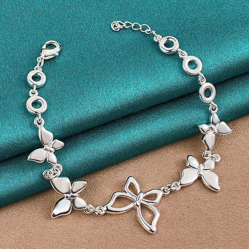 DOTEFFIL 925 Sterling Silver Five Butterfly Chain Bracelet For Woman Fashion Charm Wedding Party Engagement Jewelry