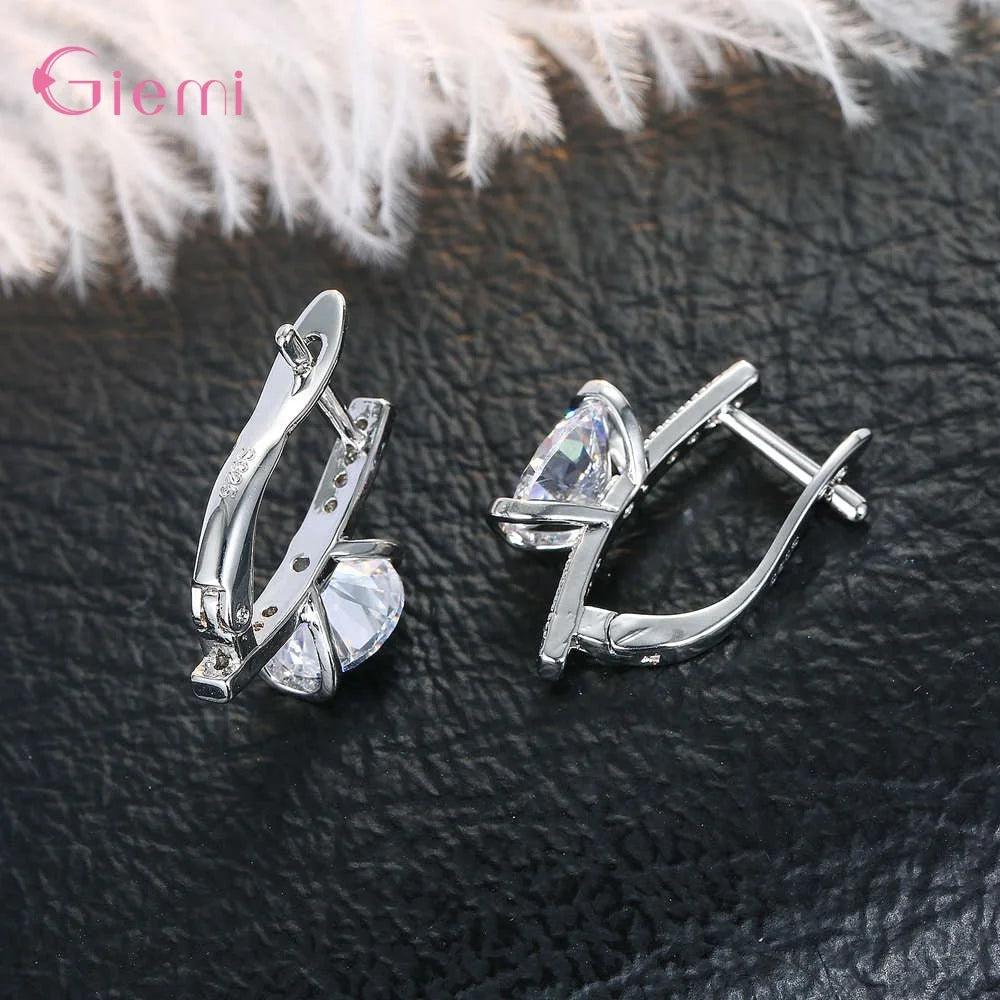 Fashion Simple 925 Sterling Silver Cubic Zircon Hoop Earring for Women Girl Personality Rhinestone Earrings Jewelry Gift