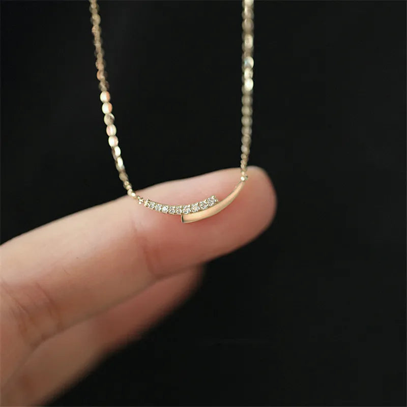 925 Sterling Silver 14K Gold Plating Pavé Crystal Intersection Pendant Clavicle Chain Necklace Women Simple Jewelry Accessories