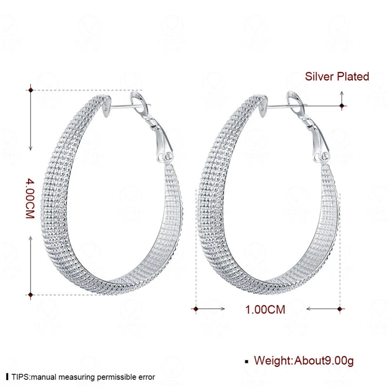 DOTEFFIL 925 Sterling Silver Frosted Big Circle Hoop Earrings Women Party Gift Fashion Charm Wedding Engagement Jewelry