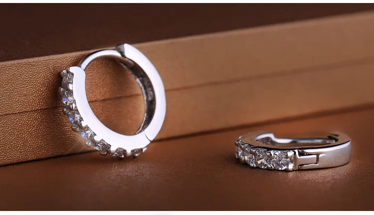 Korean Small Huggie Hoop Round Crystal Rhinestone Loop Earrings for Women Men Wedding Party Jewelry