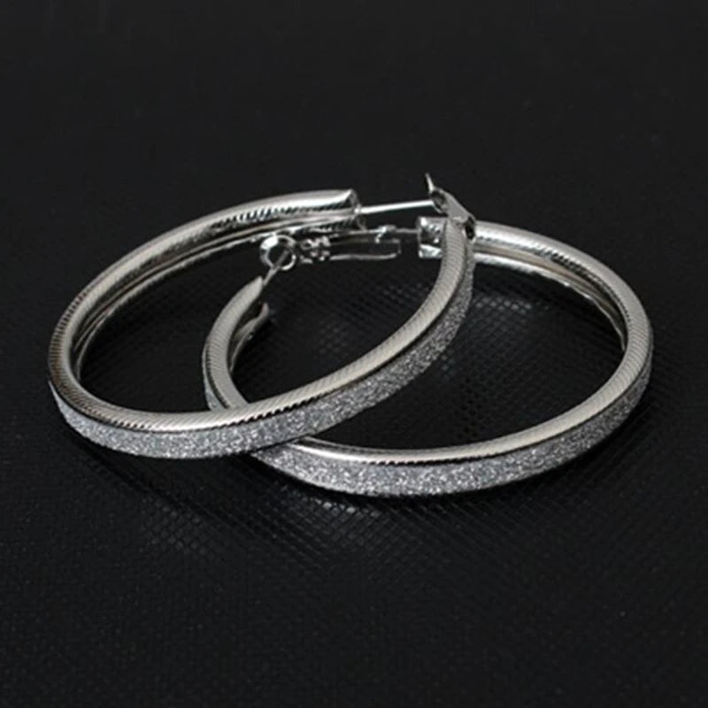 New Large Crystal Hoop Earrings Matte Fashion Simple Round Shiny CZ Big Earring Jewelry For Women Party Gift