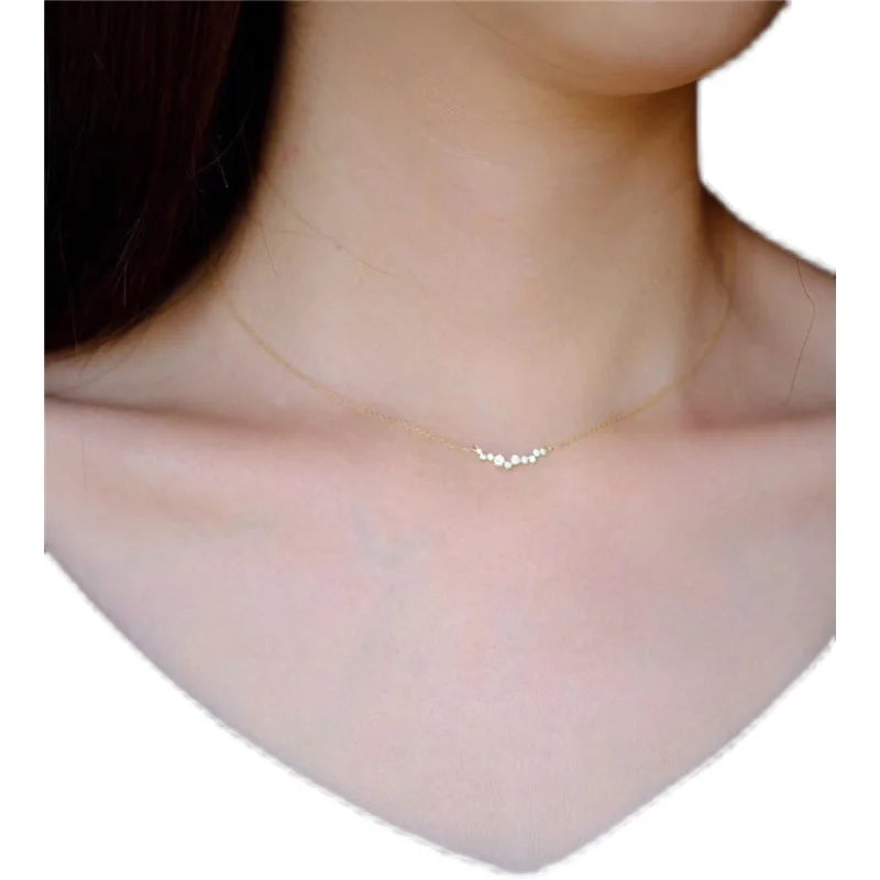 925 Sterling Silver Korean Version  Pavé Zircon  Pendant Clavicle Chain Necklace Women Charm Wedding Jewelry