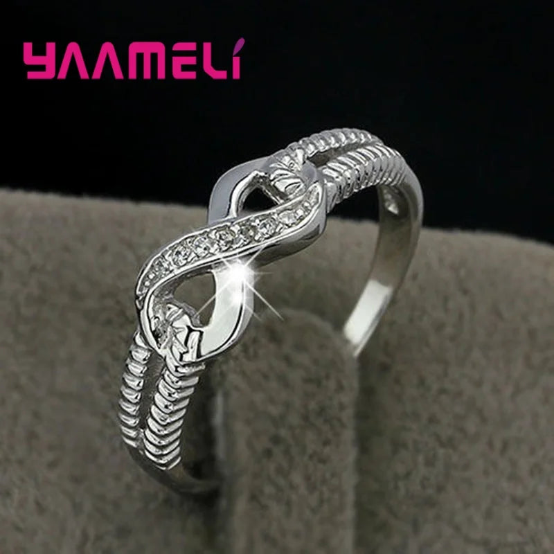 Sweet Bowknot Infinity Love Letter 8 Finger Ring for Women Top Grade Cubic Zircon 925 Sterling Silver Wedding Band S925 Jewelry