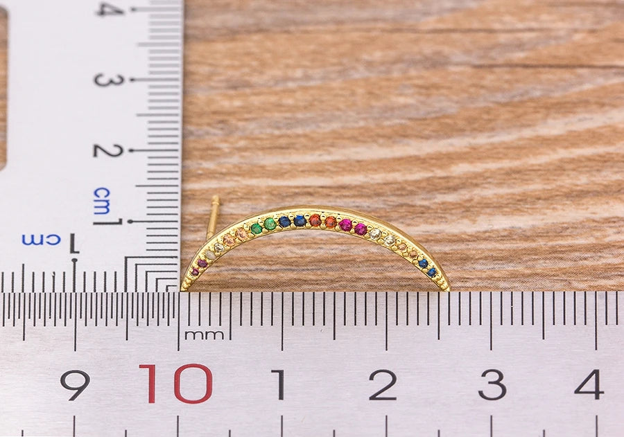 Nidin Luxury Female Crystal Zircon Stone Earrings Fashion Copper CZ Rainbow Jewelry Romantic Boho Stud Earrings For Women Girls