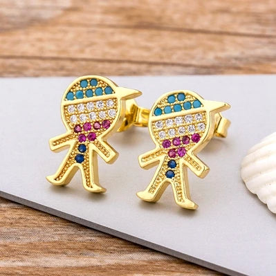 Nidin Luxury Female Crystal Zircon Stone Earrings Fashion Copper CZ Rainbow Jewelry Romantic Boho Stud Earrings For Women Girls