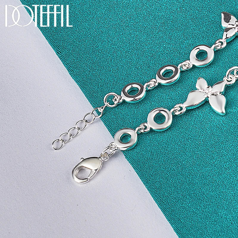 DOTEFFIL 925 Sterling Silver Five Butterfly Chain Bracelet For Woman Fashion Charm Wedding Party Engagement Jewelry