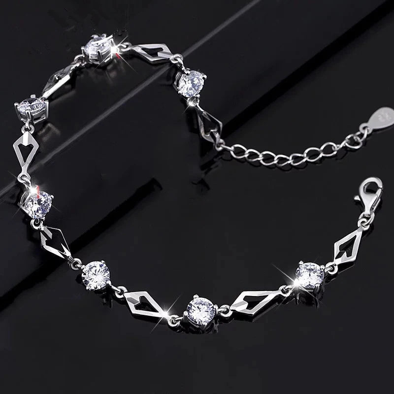 5mm 3.5cttw D Color Round Cut Moissanite Tennis Bracelet For Women 925 Sterling Silver Rhombus Hand Chain Fine Jewelry