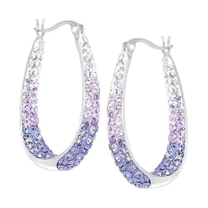 Colorful Double Color Rhinestone Crystal Round Big Circle Hoop Earrings for Women Party Wedding Engagement Jewelry