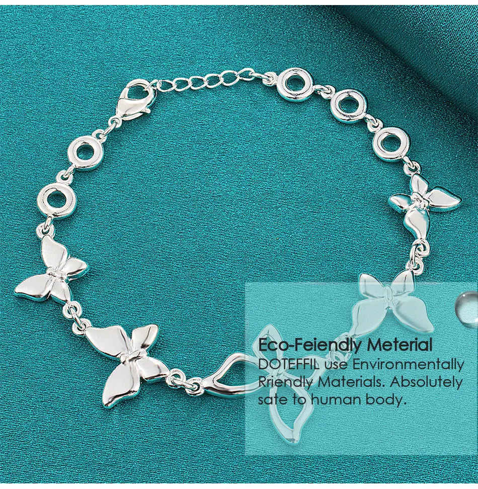 DOTEFFIL 925 Sterling Silver Five Butterfly Chain Bracelet For Woman Fashion Charm Wedding Party Engagement Jewelry