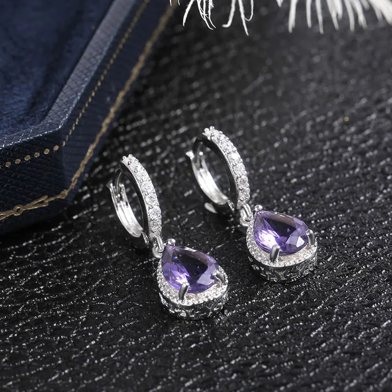 Cellacity Silver 925 Jewelry with Gemstones Water Drop Shaped Earrings for Women Amethyst Female Ear drops Anniversary Gifts