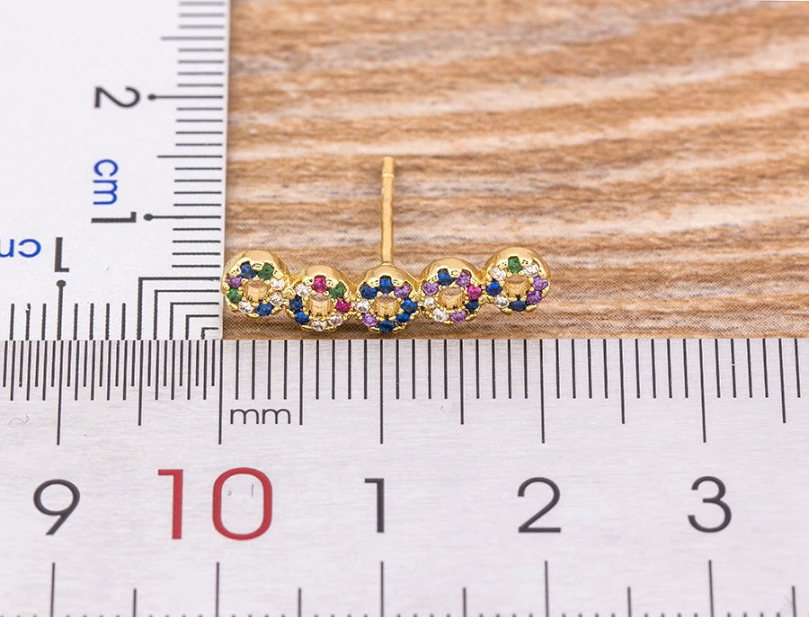 Nidin Luxury Female Crystal Zircon Stone Earrings Fashion Copper CZ Rainbow Jewelry Romantic Boho Stud Earrings For Women Girls