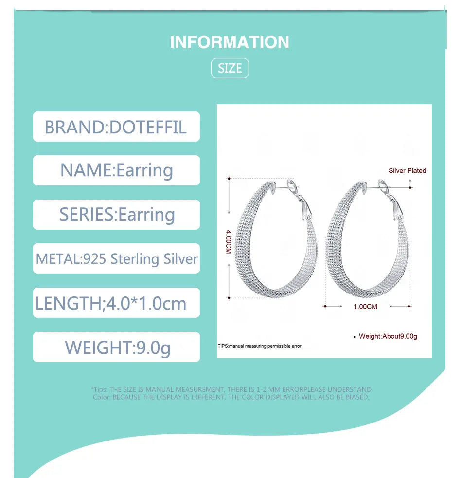 DOTEFFIL 925 Sterling Silver Frosted Big Circle Hoop Earrings Women Party Gift Fashion Charm Wedding Engagement Jewelry