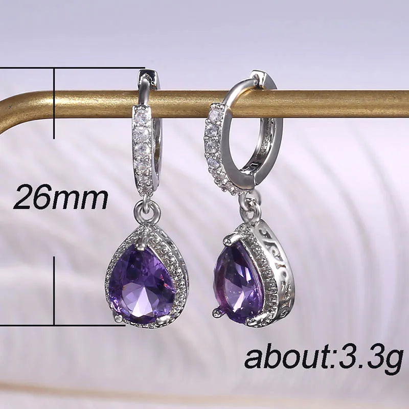 Cellacity Silver 925 Jewelry with Gemstones Water Drop Shaped Earrings for Women Amethyst Female Ear drops Anniversary Gifts