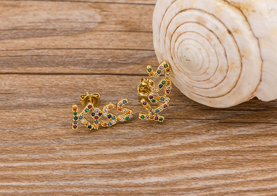 Nidin Luxury Female Crystal Zircon Stone Earrings Fashion Copper CZ Rainbow Jewelry Romantic Boho Stud Earrings For Women Girls