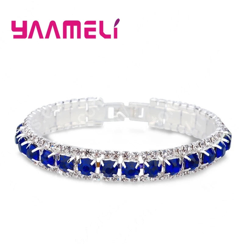 Top Sale 925 Sterling Silver Bracelets Full AAA Zircon Austrian Crystal Femme Women Link Chain Jewelry Bangles 14 Colors