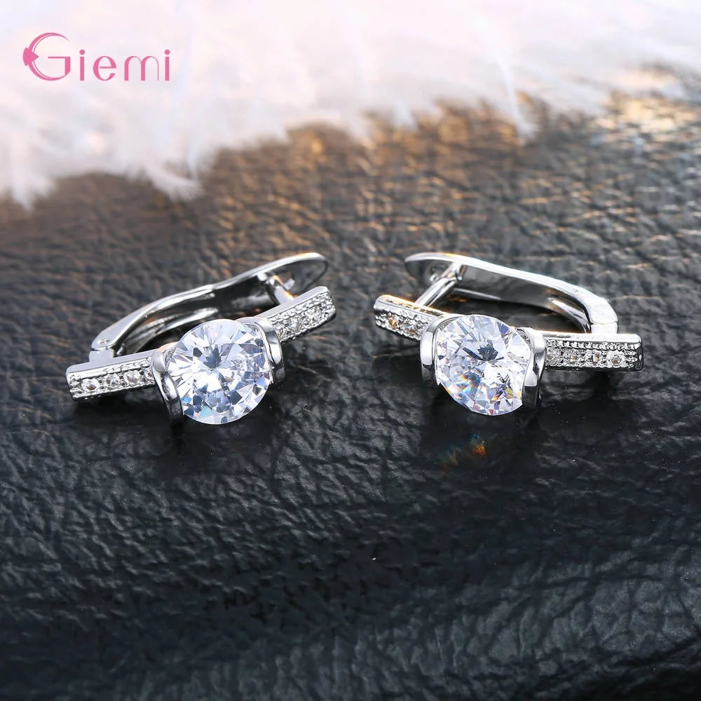 Fashion Simple 925 Sterling Silver Cubic Zircon Hoop Earring for Women Girl Personality Rhinestone Earrings Jewelry Gift