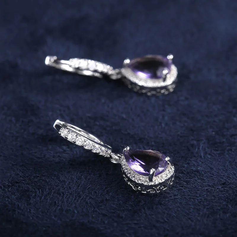 Cellacity Silver 925 Jewelry with Gemstones Water Drop Shaped Earrings for Women Amethyst Female Ear drops Anniversary Gifts