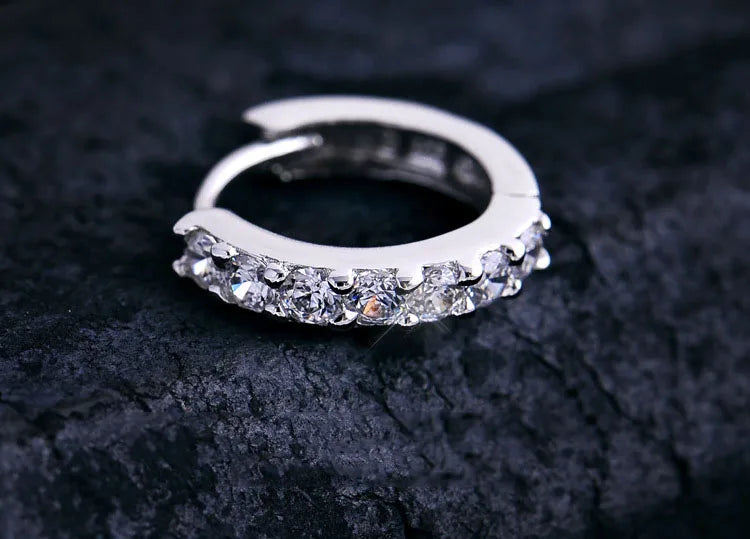 Korean Small Huggie Hoop Round Crystal Rhinestone Loop Earrings for Women Men Wedding Party Jewelry