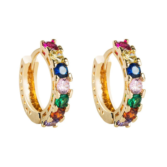 High Quality Luxury Rainbow Hoop Earrings For Women Bohemia Dazzling Multicolor Zircon Stone Hollow Earring Huggies Jewelry Gift