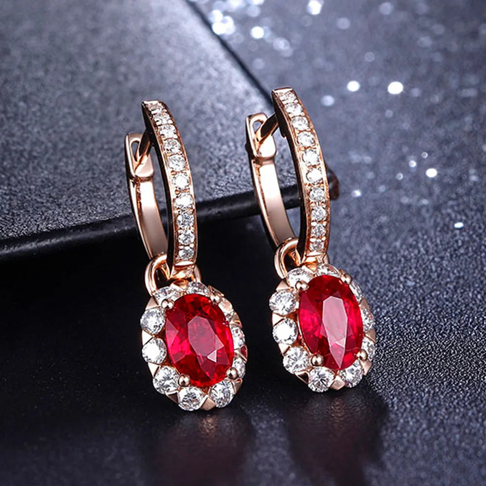 Blue Crystal Sapphire Gemstones Clip On Hoop Drop Earrings for Women white Gold Color Brincos Jewelry Trendy Accessories Gifts