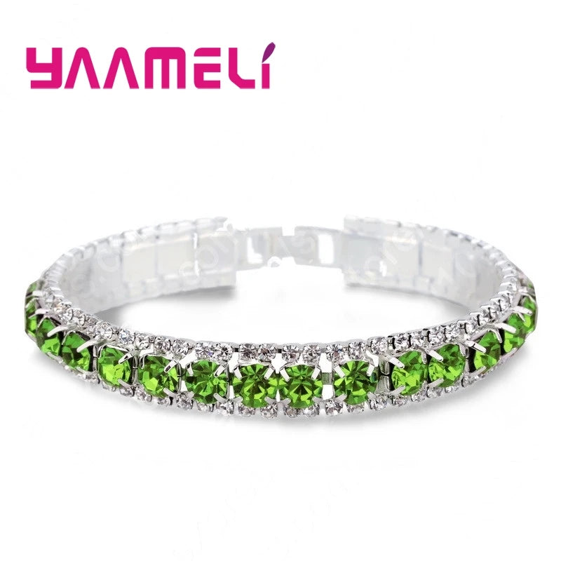 Top Sale 925 Sterling Silver Bracelets Full AAA Zircon Austrian Crystal Femme Women Link Chain Jewelry Bangles 14 Colors