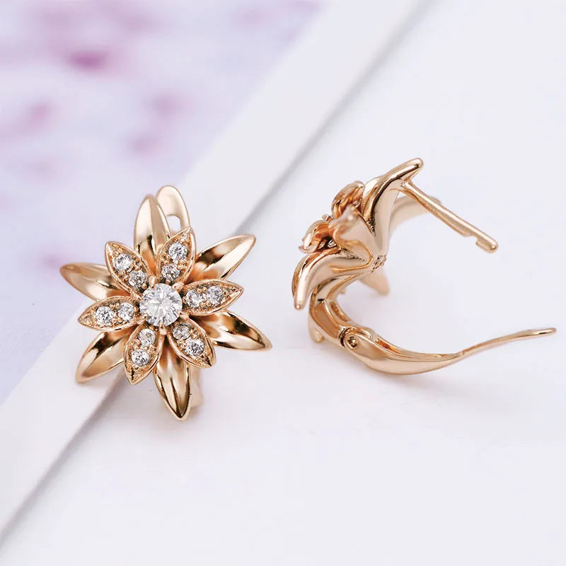 MxGxFam Gold Color Flowers Hoop Earrings For Women Fashion Jewellry AAA+ Cubic Zircon New Design Good Quality