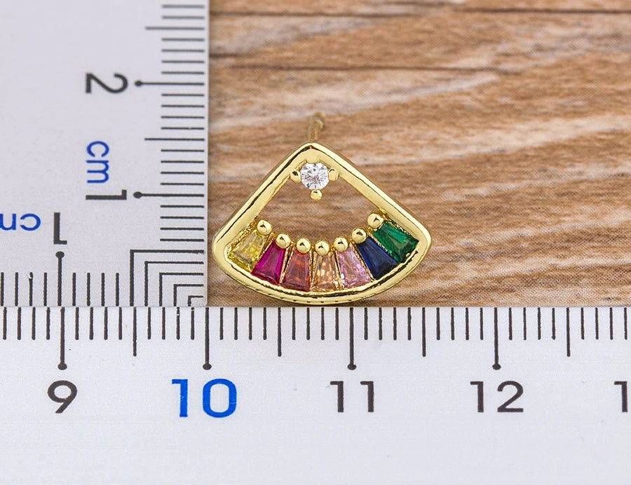 Nidin Luxury Female Crystal Zircon Stone Earrings Fashion Copper CZ Rainbow Jewelry Romantic Boho Stud Earrings For Women Girls