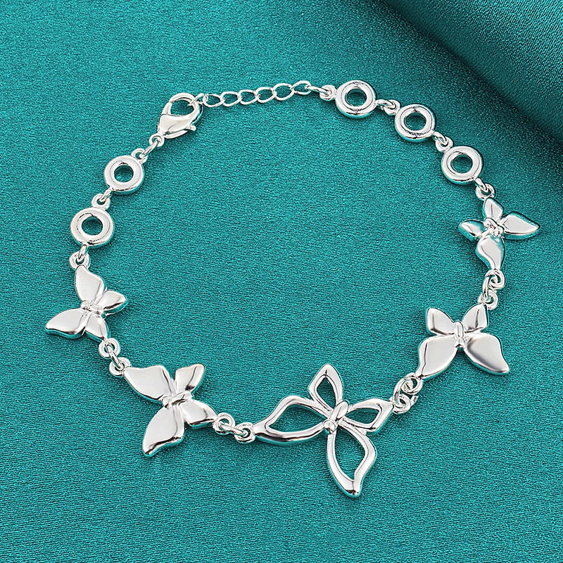 DOTEFFIL 925 Sterling Silver Five Butterfly Chain Bracelet For Woman Fashion Charm Wedding Party Engagement Jewelry