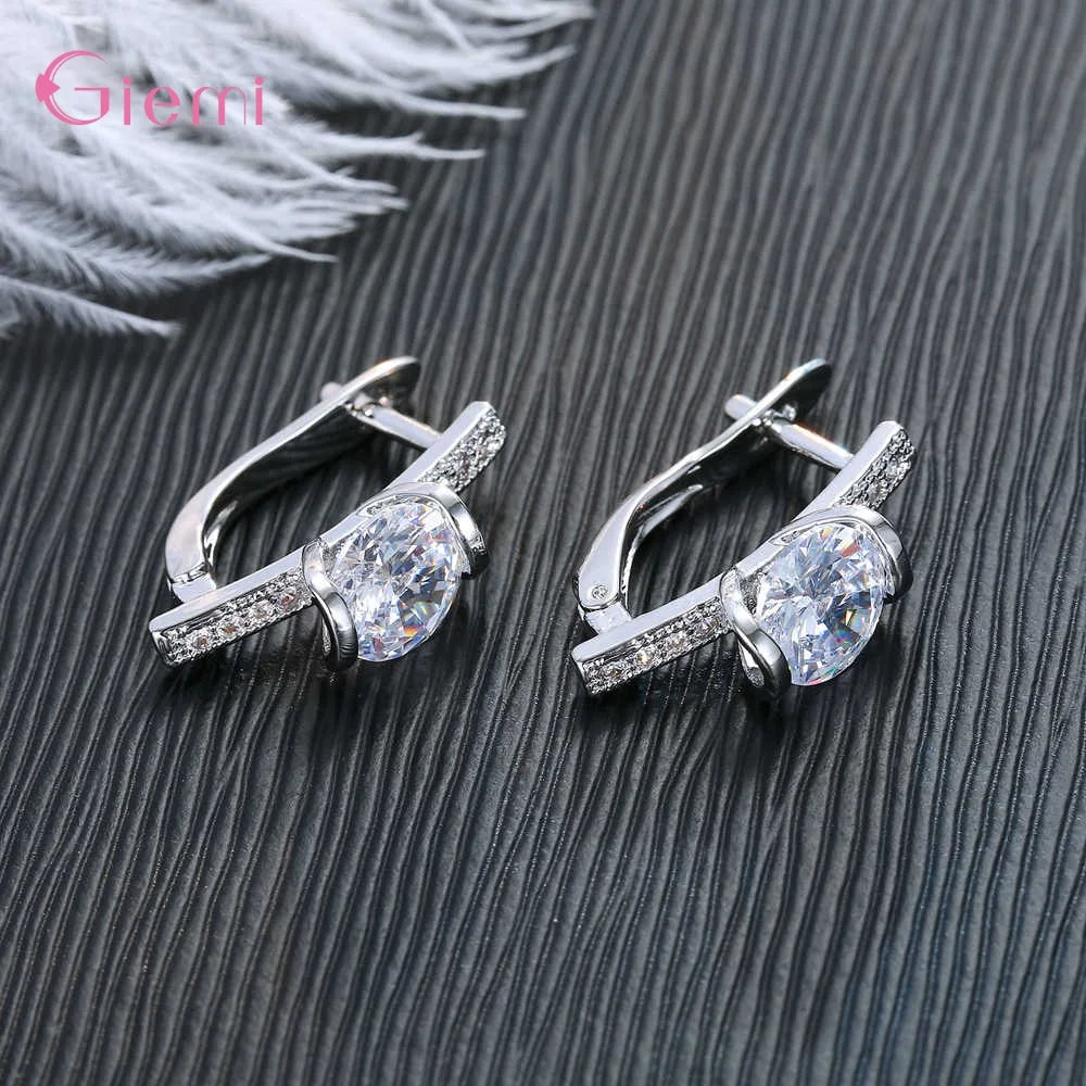 Fashion Simple 925 Sterling Silver Cubic Zircon Hoop Earring for Women Girl Personality Rhinestone Earrings Jewelry Gift