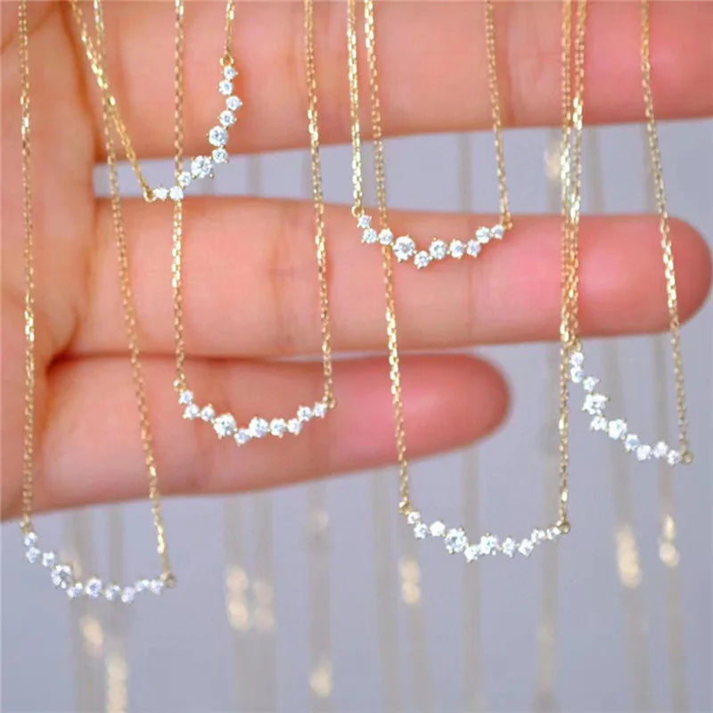 925 Sterling Silver Korean Version  Pavé Zircon  Pendant Clavicle Chain Necklace Women Charm Wedding Jewelry