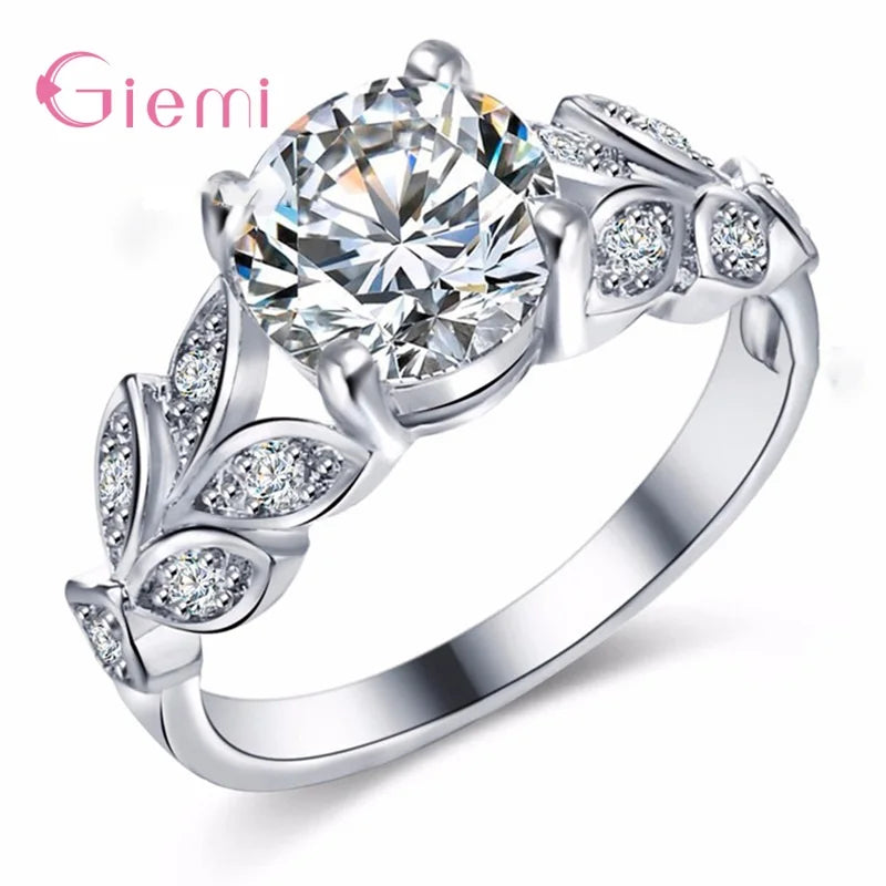 925 Sterling Silver Rings Vine Leaf Design Engagement Cubic Zircon Ring Fashion For Women Ladies Wedding Jewelry Gifts