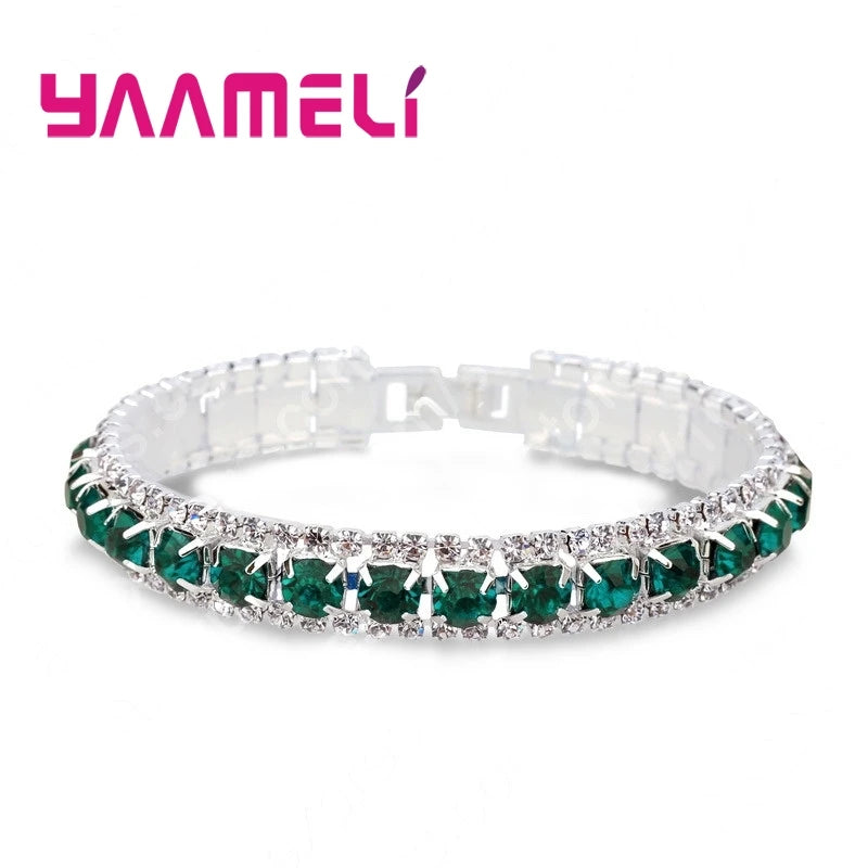 Top Sale 925 Sterling Silver Bracelets Full AAA Zircon Austrian Crystal Femme Women Link Chain Jewelry Bangles 14 Colors