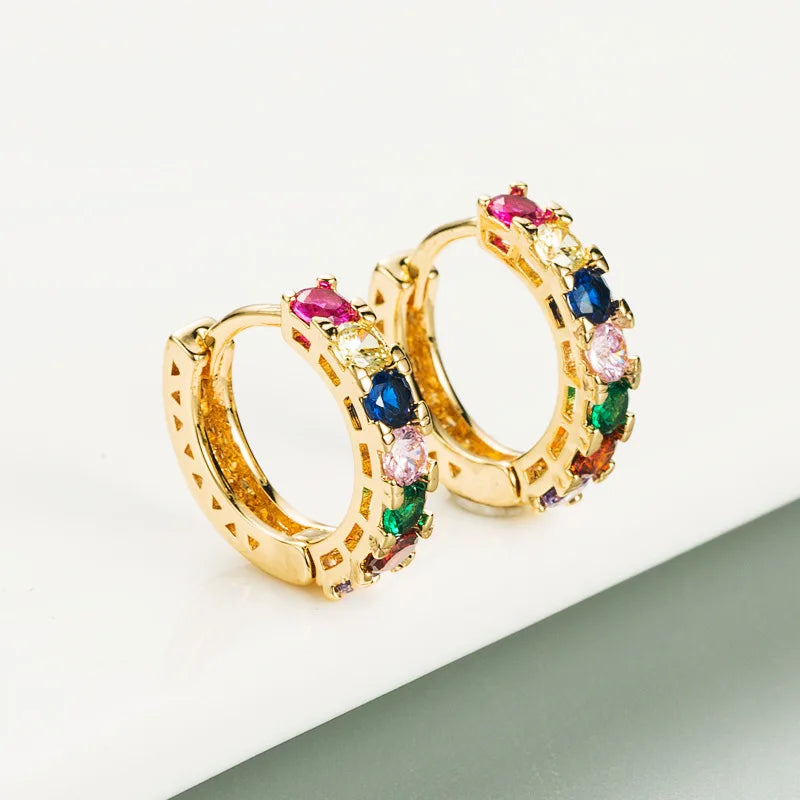 High Quality Luxury Rainbow Hoop Earrings For Women Bohemia Dazzling Multicolor Zircon Stone Hollow Earring Huggies Jewelry Gift