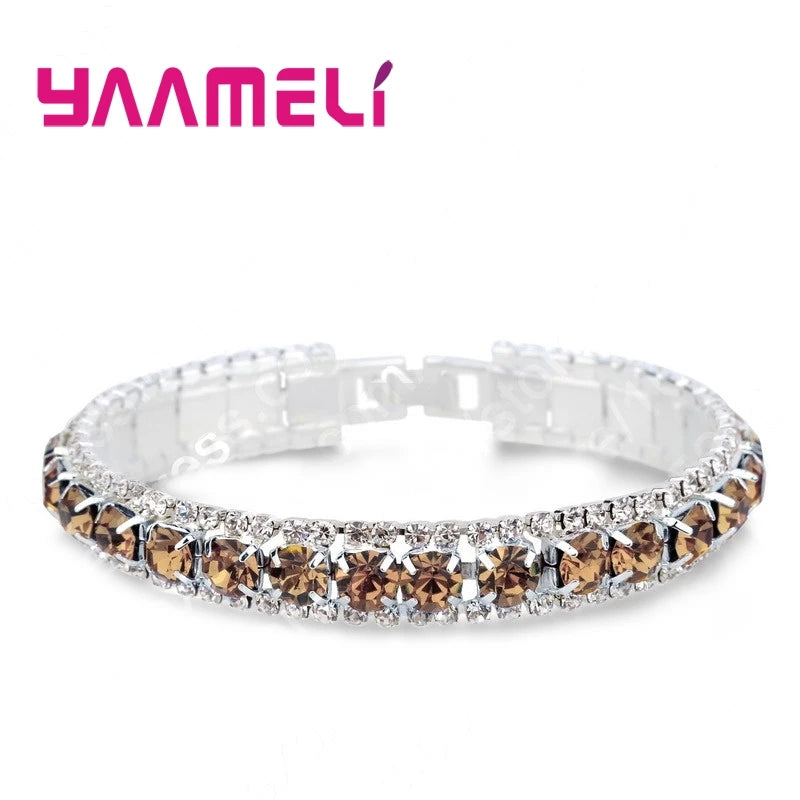 Top Sale 925 Sterling Silver Bracelets Full AAA Zircon Austrian Crystal Femme Women Link Chain Jewelry Bangles 14 Colors