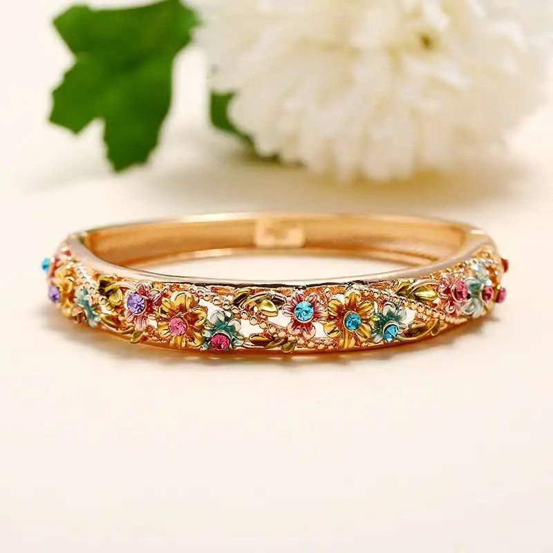 Palace Vintage Bracelet Women's Hand-Painted Delicate Painted Opening Hollow Flower Bracelet Accessories