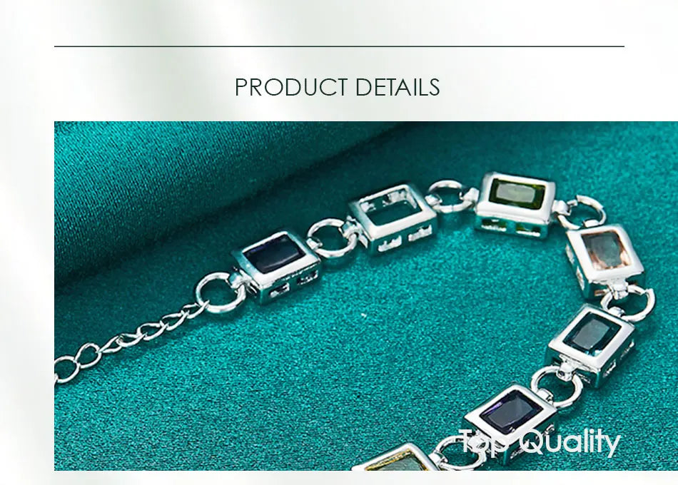 DOTEFFIL 925 Sterling Silver Square inlaid With Multi-color AAA Zircon Bracelet Chain For Woman Engagement Party Wedding Jewelry