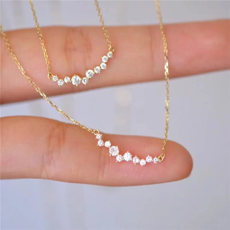 925 Sterling Silver Korean Version  Pavé Zircon  Pendant Clavicle Chain Necklace Women Charm Wedding Jewelry