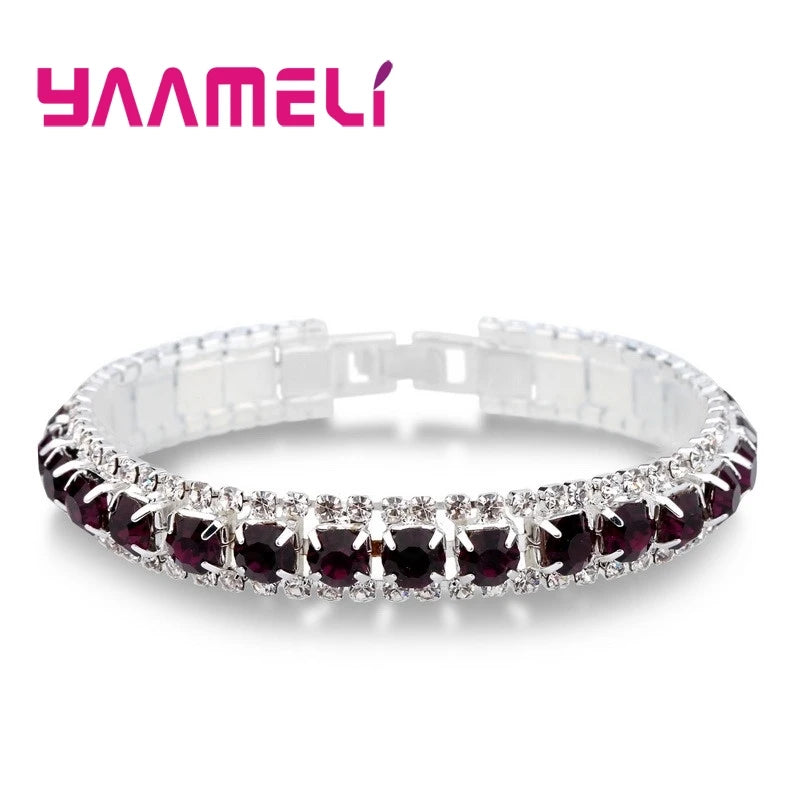 Top Sale 925 Sterling Silver Bracelets Full AAA Zircon Austrian Crystal Femme Women Link Chain Jewelry Bangles 14 Colors