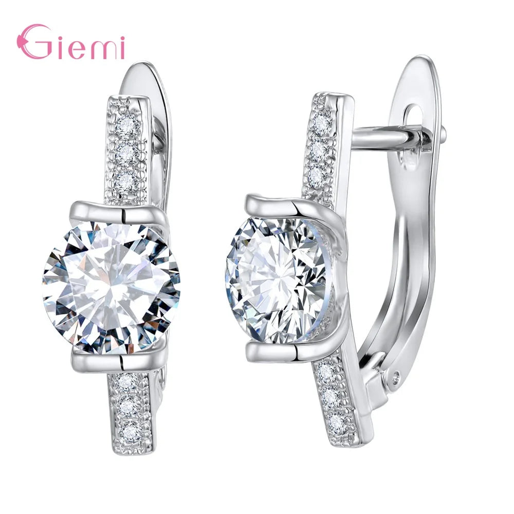 Fashion Simple 925 Sterling Silver Cubic Zircon Hoop Earring for Women Girl Personality Rhinestone Earrings Jewelry Gift