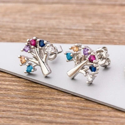 Nidin Luxury Female Crystal Zircon Stone Earrings Fashion Copper CZ Rainbow Jewelry Romantic Boho Stud Earrings For Women Girls