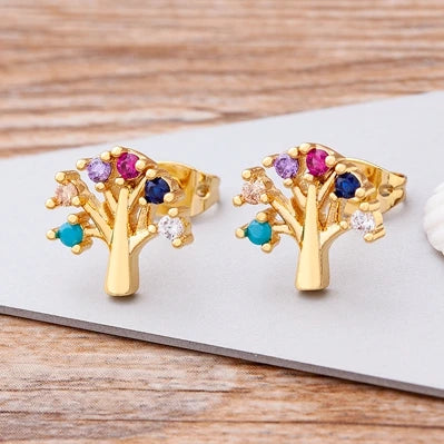 Nidin Luxury Female Crystal Zircon Stone Earrings Fashion Copper CZ Rainbow Jewelry Romantic Boho Stud Earrings For Women Girls