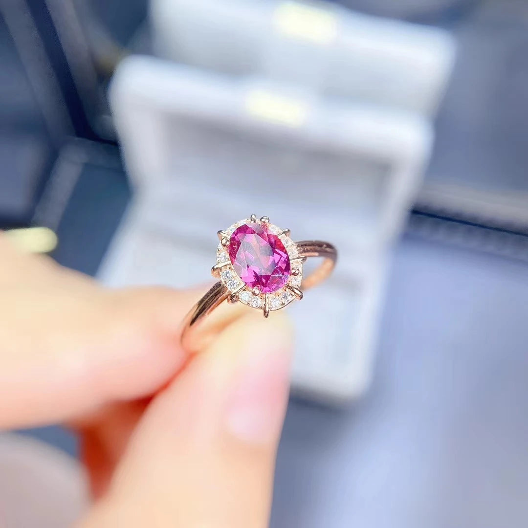 KJJEAXCMY fine jewelry S925 sterling silver inlaid natural pink topaz new girl luxury gemstone ring support test Chinese style