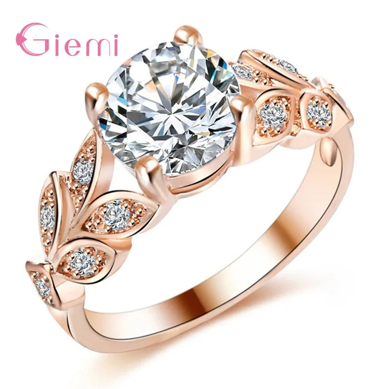 925 Sterling Silver Rings Vine Leaf Design Engagement Cubic Zircon Ring Fashion For Women Ladies Wedding Jewelry Gifts